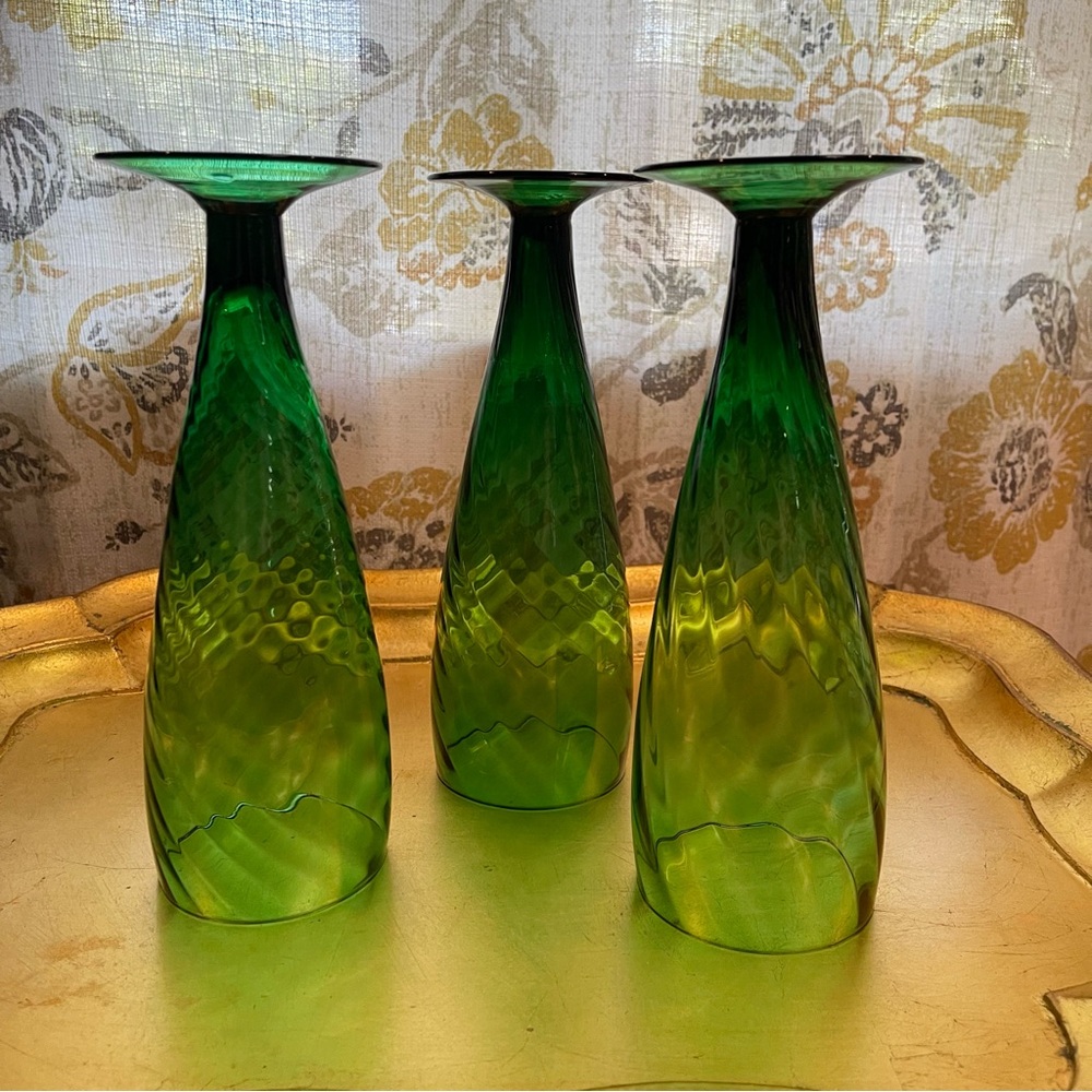 Vintage  3 Empoli Optic Drinking Glasses, Emerald Green  Optic Glass Handblown - Picture 16 of 16